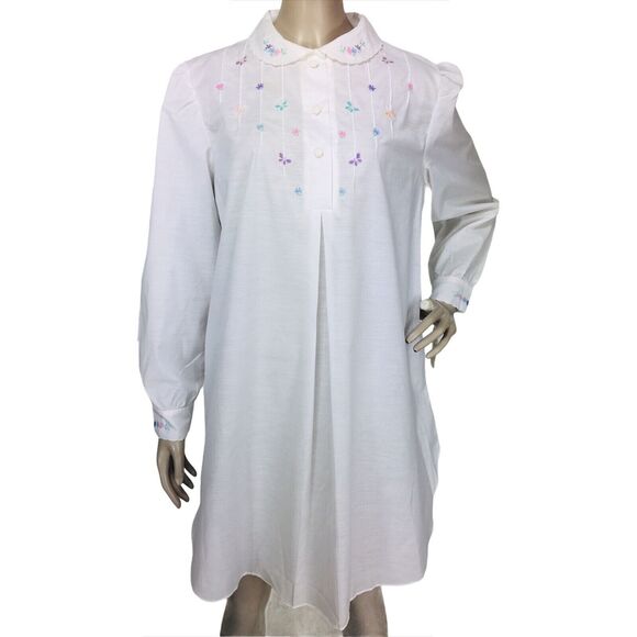VTG Jodie Arden Hand Embroidered Butterflies Puff Sleeve Sleep Shirt Nightgown - Picture 2 of 8